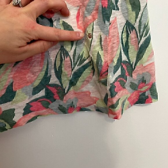 JOIE White Green Pink Tropical Floral Cowl Neck 100% Linen Sleeveless Blouse Top - Picture 12 of 12